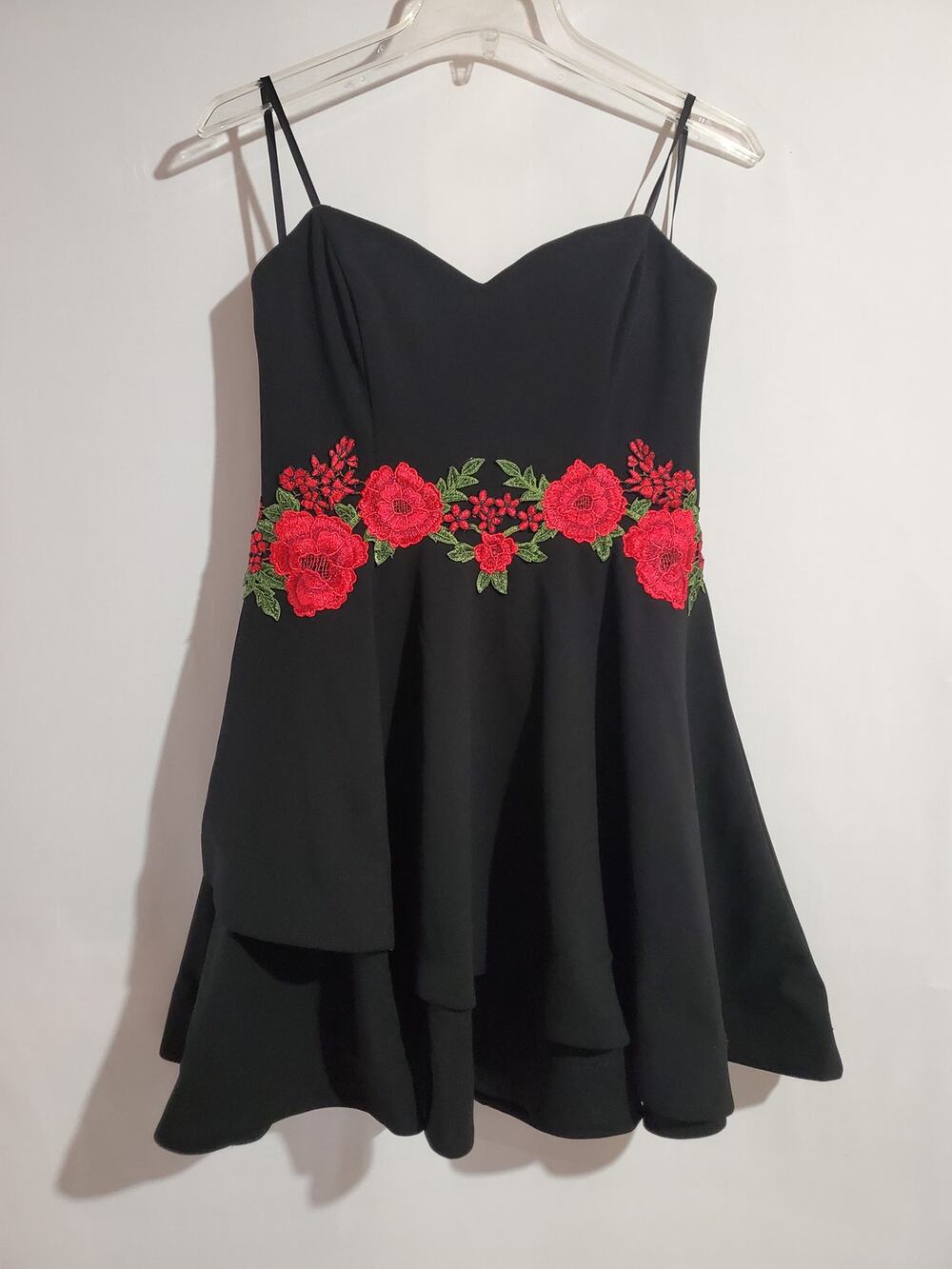 Vtg Y2K B Smart Embroidered Rose Floral Fit&Flare Mini Dress Size 15 Whimsigoth